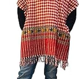 kullu woolen poncho with hood for men (kaftan check red)-image-52