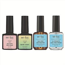 SEVEN STROKES 15ml 4 Pcs Nail Dehydrator and Primer with Base Coat Top Coat, Acid-Free Toxic-free Nail Prep Dehydrator Primer 15ml UV Superior Glossy Top Coat for Acrylic Gel Nail Polish Nail Art Supplies Gift for Women-37