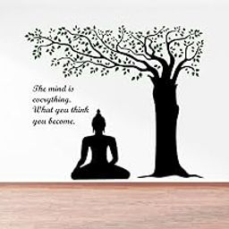 rawpockets Lord Buddha Under Tree and Quote on Mind PVC Vinyl Wall Sticker (Wall Coverage Area - Height 95 cms X Width 110 cms)-image-85
