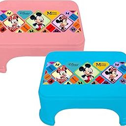 Homestic Disney Mickey Minnie Print Square Plastic Bathroom Stool (Set of 2, Pink & Blue) -HS_35_KUBMART17725-image-64