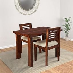 Indoplaza Sheesham Wood 2 Seater Dining Table with 2 Cushion Chairs | Wooden Dining Room Set Dinner Table Furniture for Living Room Home Restaurant - Mahogany Finish-image-54
