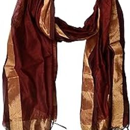 Women's Chanderi Plain Silk Dupatta with Golden Border & Tassels-15
