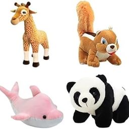 Future Shop Pack of 4 Panda, Squirrel, Griffe & Pink Dolphine. Best Soft Combo Toys Toy for Cute Kids Baby Boys/Girls Animal Stuffed Plush Toy Teddy Bear for Kids.-6
