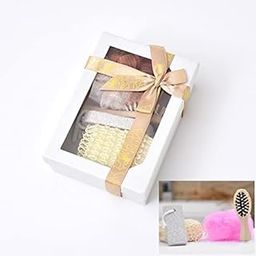 QURAX Bathing Set With Gift Box/ Fashionable Bath Tool Set/ Bath Accessories - Pumice Stone, Bamboo Hair Detangling Brush, Loofah, Body Sponge(Multicolor)-40