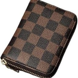 RFID 12 Card Slots Leather Credit Card Holder Small Zipper Card Case Wallet for Women & Men (Brown Chex)-32