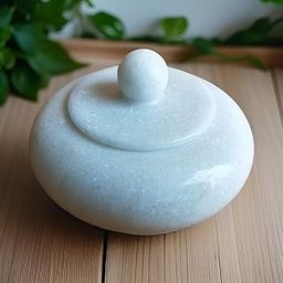 Salvus APP SOLUTIONS Antique Handmade Marble Round Shape Kumkum/Sindoor Box/Sindoor Dibbi - 8x8x4 cm-image-58