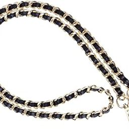 Golden Chain Strap for Handbags with Pu Leather Strip for Purse Sling Bag Replacement Golden Chain with Belt for Shoulder Bag Premium Chain Handle Adjustable Metal Strap Size 49 inches Gold Plated.-image-36