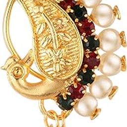 Vighnaharta Gold Plated with Peals Alloy and CZ stone Non Piercing Maharashtrian Nath Nathiya./ Nose Pin valentine day gift valentineday gift for her gift for him gift for women gift for women [VFJ1085NTH-Press-Multi ]-image-25