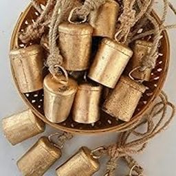 Nautical Gallery Vintage Rustic Lucky Cylinder Shaped Unique Style Tin Cow Bells Set of 10 Handmade Christmas Décor Bells with Jute Rope (4 cm)-image-28