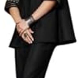 Fairy Creation Women's Black Cotton Co-ord Set 3/4 Sleeve Top Embroidered Cropped Pants Summer Stylish Co ord Set-10