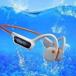 DHBY Swimming Headphones Bone Conduction Open Ear Headset MP3 Player Built-in 32G Memory IP68 Underwater Waterproof Stereo Bluetooth Earphone LED Screen for Driving Bicycling Running Skiing-X10 White-image-33