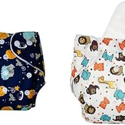 Kritiu Reusable Baby's Cloth Diaper Combo Pack | High Absorbent Washable Diapers | Dark Blue Diaper and White Girafee Printed with 1 White Pad Diaper Pack of 2-image-49