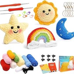 PATPAT Cotton DIY Crochet Kit Set of 4 - Cartoon Stuffed Toy Material Kit With Tools and Tutorials - Starter Friendly Pendant Making Set, Multicolor-65