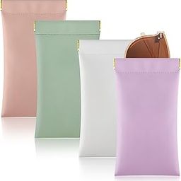 4Pcs Squeeze Top Glasses Case, Glasses Cases Soft, Portable Sunglass Case Soft Leather Eyeglass Case for Women Men Kid-1