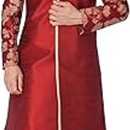 Men Silk Blend Sherwani Set (Maroon_VASMSW010nBRRG_38)-image-39