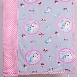 Blooming Buds Blue Grey Unicorn Reversible Dohar – 100% Cotton Kids Blanket with Pink Dots – Soft, Breathable & All-Season Comfort.-image-28