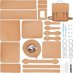 WADORN DIY PU Leather Backpack Bag Making Kit, Leather Shoulder Bag Sewing Complete Kit Handmade Leather Pattern Handbag Stitching All Materials Kit Leather Craft Messenger Bag Purse Kit, Light Brown-image-5