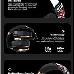 HEAVENGLOW Bluetooth Headphones Over Ear Foldable Built-in Mic Soft Earmuffs Red-picture-12