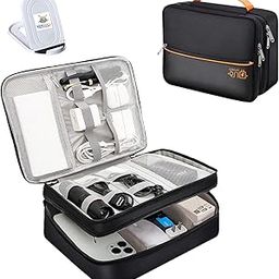Seagull flight of fashion Nylon Double Layer Electronic Gadget Organizer Case, Cable Organizer Professional Bag For Accessories With Mobile Stand - 27 X 20 X 9 Cm - Black - Model 2-4