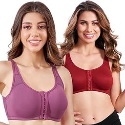 Multicolor Women Cotton Brushed Lycra Full Coverage No Bounce, Non-Wired, Non-Padded 922 Pack of 2 Front Open Magic Bra Combo with Back Support-image-35