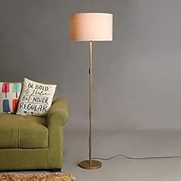 Premium Italian Floor Lamp Standing Modern Golden Finish 5ft Height Off White Lamp Shade 12 inches Drum Shade for Living Room Corner, Home,...-image-22