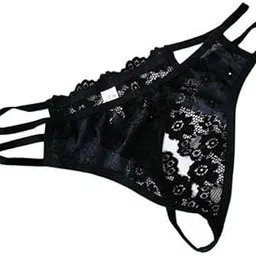 snappsy 2xStretch Lace Open Front T back Underwear Panties Black-picture-1