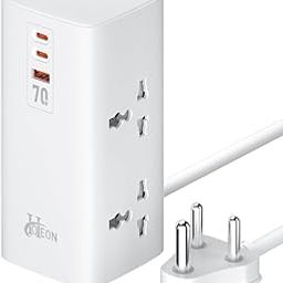 Hoteon Tower Extension Board, 2500W/10A Extension Cord with Surge Protection, 70W USB C Power Strip with 4 Universal Sockets, 2 * 70W PD&1 * 30W QC Fast Charging, 2M Power Board for Home, Office-12