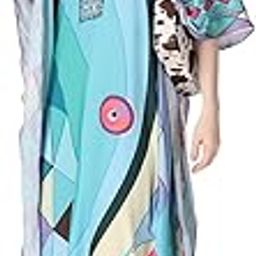 Abstract Textural Printed Crepe Maxi Length Kaftan Dress for Women Multicolor Freesize-35
