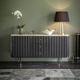 Suryavanshi Acacia Wood Flute Sideboard with White Marble Top - Elegant Design, Ample Storage, Brass Accents for Living Room Home and Office (Black) Wooden Storage Cabinet-image-19