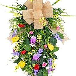 UJEAVETTE Wedding Tulips Swag Outdoor Fence Flowers Wreath for Home Holidays Farmhouse Yellow Purple-image-91