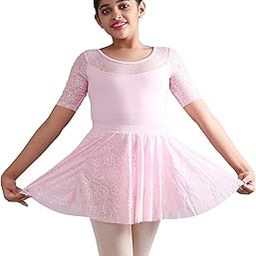 The Dance Bible Girls Stylish Half Sleeve Lace Ballet Dance Leotard with Skirt-image-35
