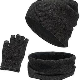 3pcs/Set Winter Hat Scarf and Glove Set for Women Men Outdoor Gray Black-image-24