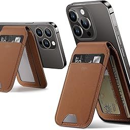 ESR Magnetic Wallet, Compatible with MagSafe Wallet, for iPhone Card Case with Adjustable Stand, for iPhone 16/15/14/13/12 Series, Not for iPhone 13/12 Mini, 3 Card Holder, Vegan Leather,Brown-18