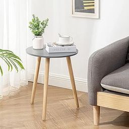 Dime Arts Shoppee Round Side Table, Nightstand Coffee End Table for Living Room, Bedroom, Small Spaces, Easy Assembly Modern Home Decor Bedside Table with Natural Wood Legs (Grey)-21