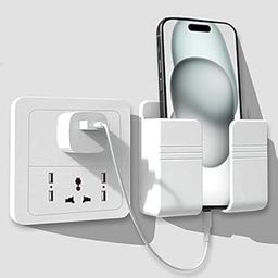 Wall Mount Mobile Holder Storage Case for TV/AC Remote, Wall Mounted Mobile Stand, Multi Purpose Stand with Hole for Phone Charging (White)-18