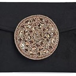 BAGIN ENTERPRISE Bridal Accessories Women's Moti & Stone Designer Wedding Sling Clutch Bag Purse with Circular Embellishment of Multi Stones and Embroidery (BLACK)-image-20