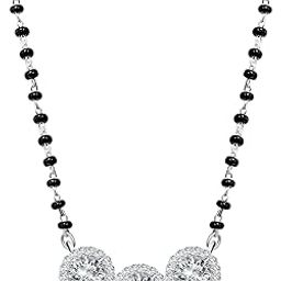 925 Sterling Silver Tri Round Halo Pendant Mangalsutra| Necklace set with Black Bead chain| Gift for Women | With Certificate of Authenticity and 925 Stamp-image-74