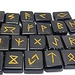 Black Obsidian Cube Rune Set Symbols Gemstone Healing Crystal Runes 25Pcs-image-65