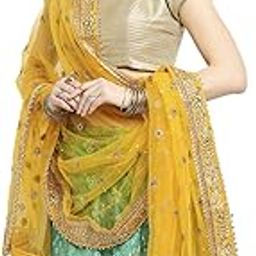 Women's Embroidered Mustard Bridal Net Dupatta.-image-71