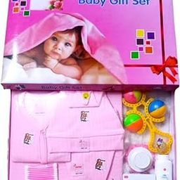 New Born Baby Boy's & Girl's Gift Pack | Combo of Clothing & Daily Needs Items Set/Perfect Baby Shower Gift Set (0-6 Months - Pink)-image-1
