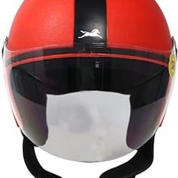TVS ISI DOT Certified Open Face Helmet for Men and Women, Matt Finish, Clear Visor, Black Eco Red, Size L-11