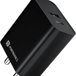 Portronics Adapto 70 33W Fast Charger Adapter with Dual Output (USB + Type C) Supports PPS Charging Via Type C Port, 27W Dash, Warp 27W, Dart, Super Dart 27W(Black)-24