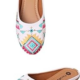 Women's Mojari Jutti Ethnic Punjabi Juttis Traditional Flat Embroidered Canvas Fancy Bellies Comfortable Sole for Womens & Girls-13