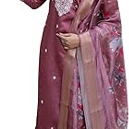 Women’s Viscose Roman Silk Embroidery Straight Kurta Pant with Dupatta Set | Ethnic Casual Kurti Set-picture-3
