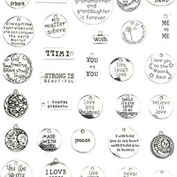 31 Pieces Mixed Antique Tibetan Silver Tags Charms Pendants with Word Printed for DIY Necklace Bracelets Making-image-37
