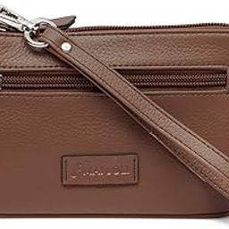 Virginia Small Sleek Wristlet Womens Hand Pouch Leather Cosmetic Organizer Pouch | Everyday Essentials Zip Wallet | Utility Portable Travel Pouch for Women's - Cognac Brown-image-46