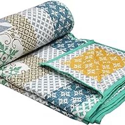 BLOCKS OF INDIA 100% Cotton Dohar King Size Reversible Hand Block Printed Malmal Summer Dohar/Blanket (Blue Ikat)| TC - 300-21