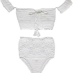 Women White Crochet Lace Knit Boho Beach Party Bikini Crop Top Shorts Set M-image-67