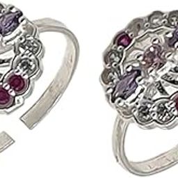 Pure Silver (Chandi) Traditional Design Multi Color Zircon Toe Rings/Bichiya For Women ~ Pack in 2 Pieces Set-image-20