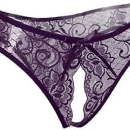 3xWomens Sexy Floral Lace Thong Underwear Crotchless Panties Lingerie Purple-image-64